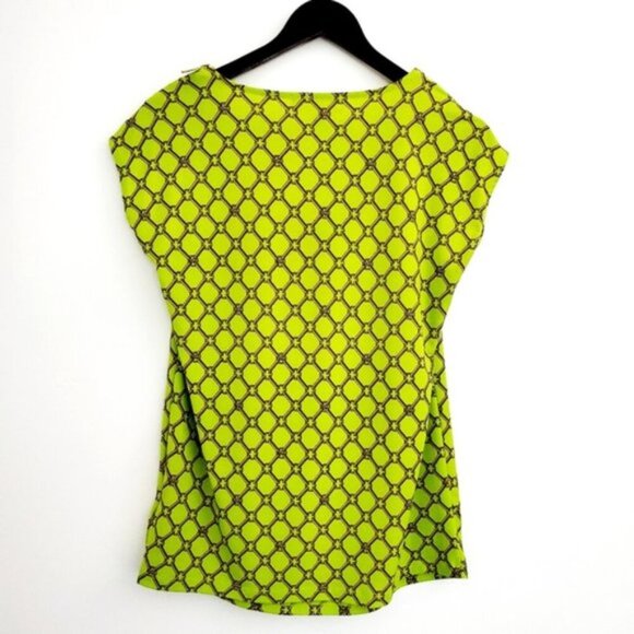 Michael Michael Kors Women's Medium Green Chain Print Scoop/Draped Neck Blouse - Picture 3 of 9